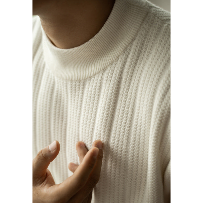 Half Turtleneck Bottoming Mid Collar Sunken Stripe Knitwear Sweater For Men